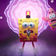 A portal opens behind SpongeBob as he sings with microphone in hand and Patrick Star floats beside him.